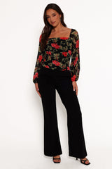 Maia Long Sleeve Top - Black Floral