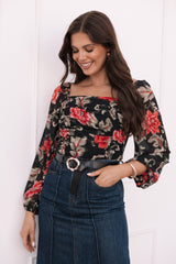 Maia Long Sleeve Top - Black Floral