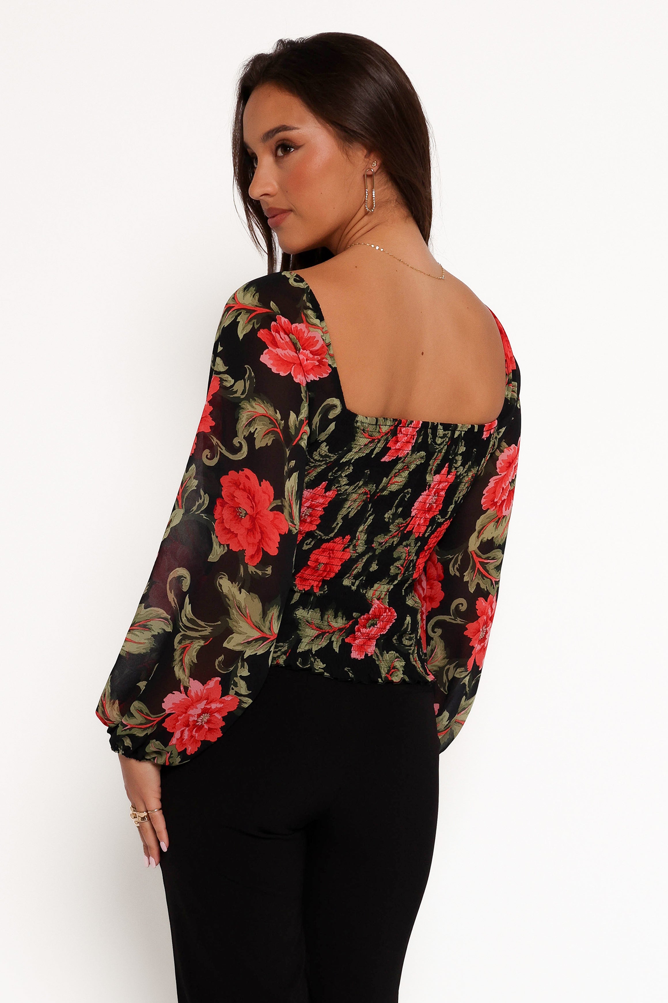 Maia Long Sleeve Top - Black Floral