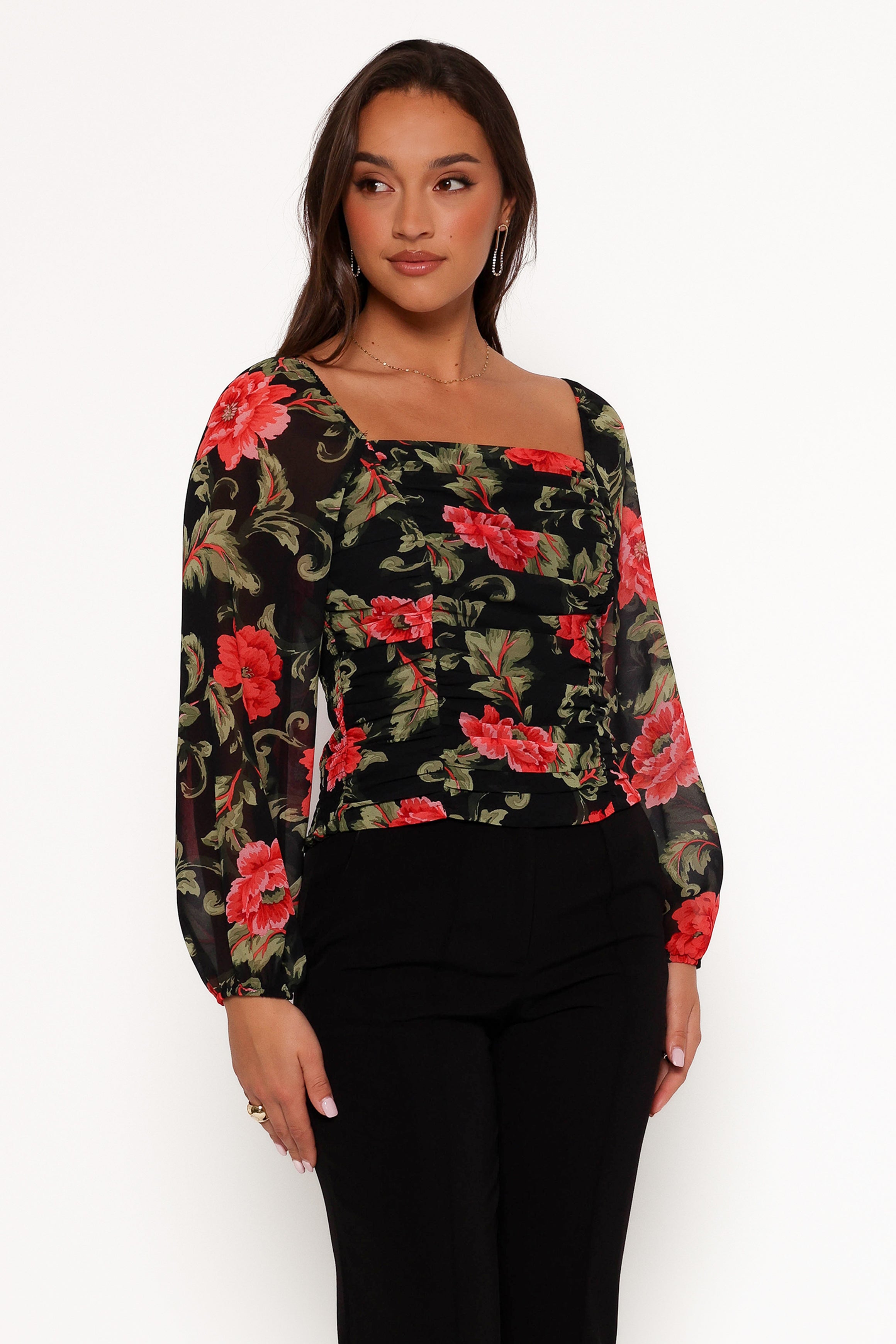 Maia Long Sleeve Top - Black Floral
