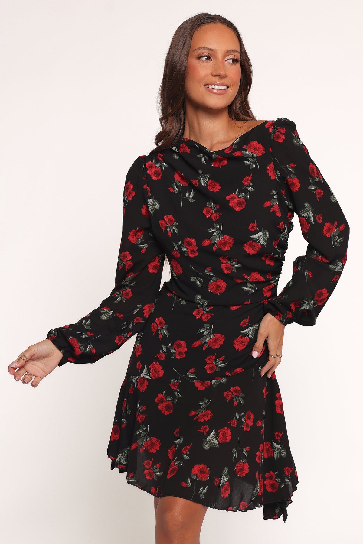 Mariska Long Sleeve Mini Dress - Rose Print