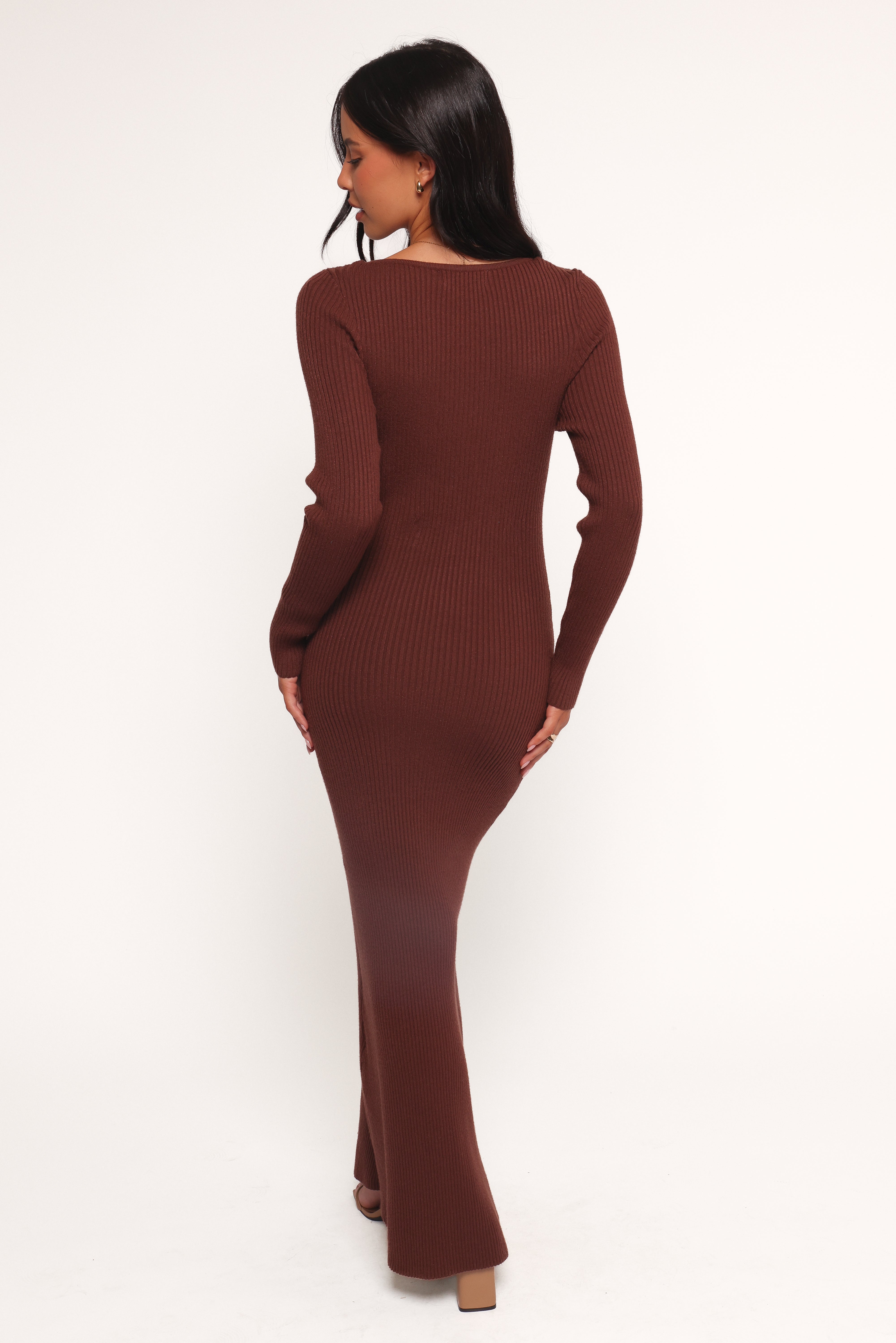 Marshall Button Through Knit Maxi Dress - Chocolate