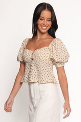 Maud Top - Cream Brown Floral
