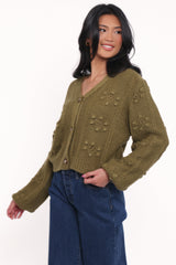 Melody Textured Button Up Cardigan - Olive
