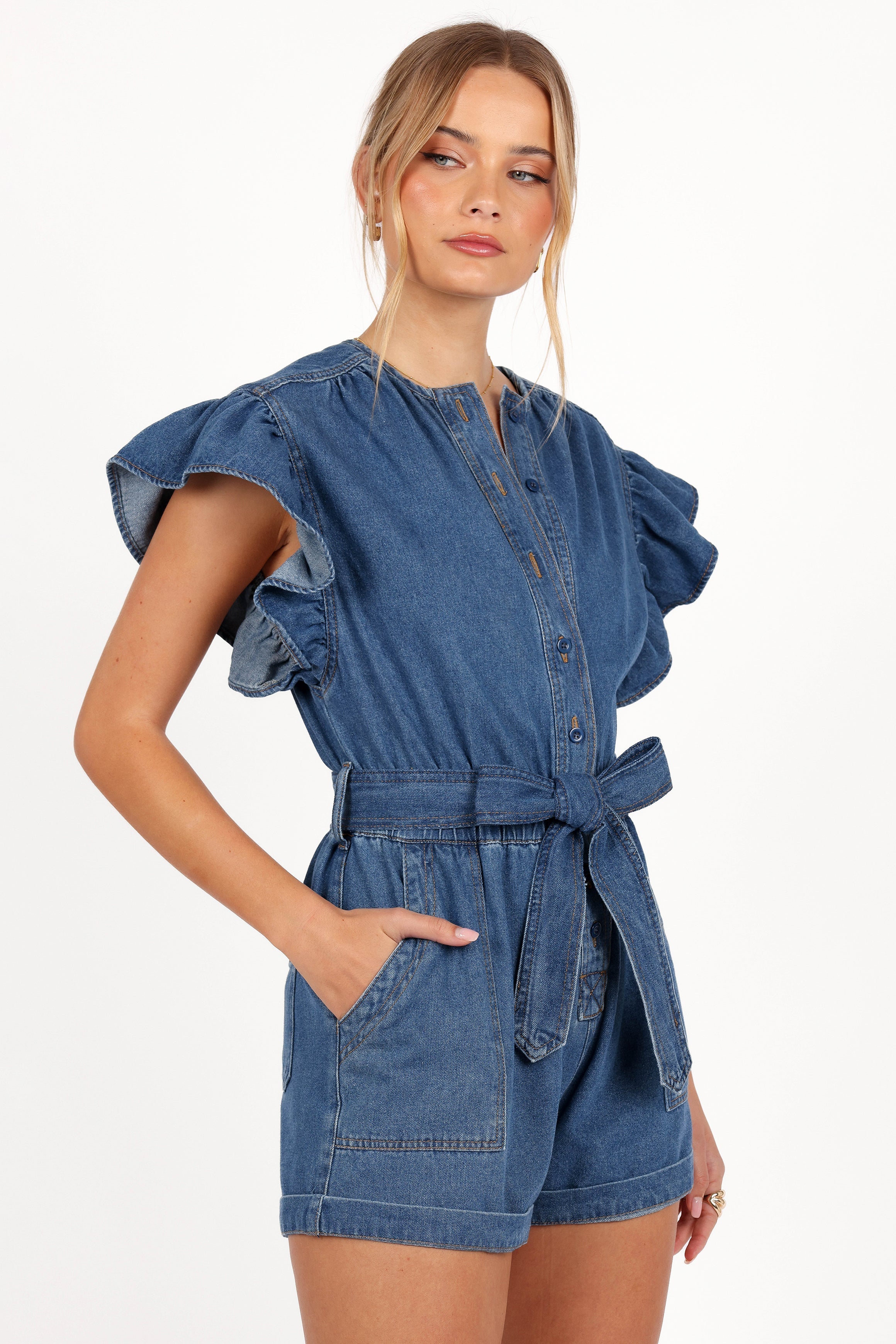 Mia Romper - Medium Denim