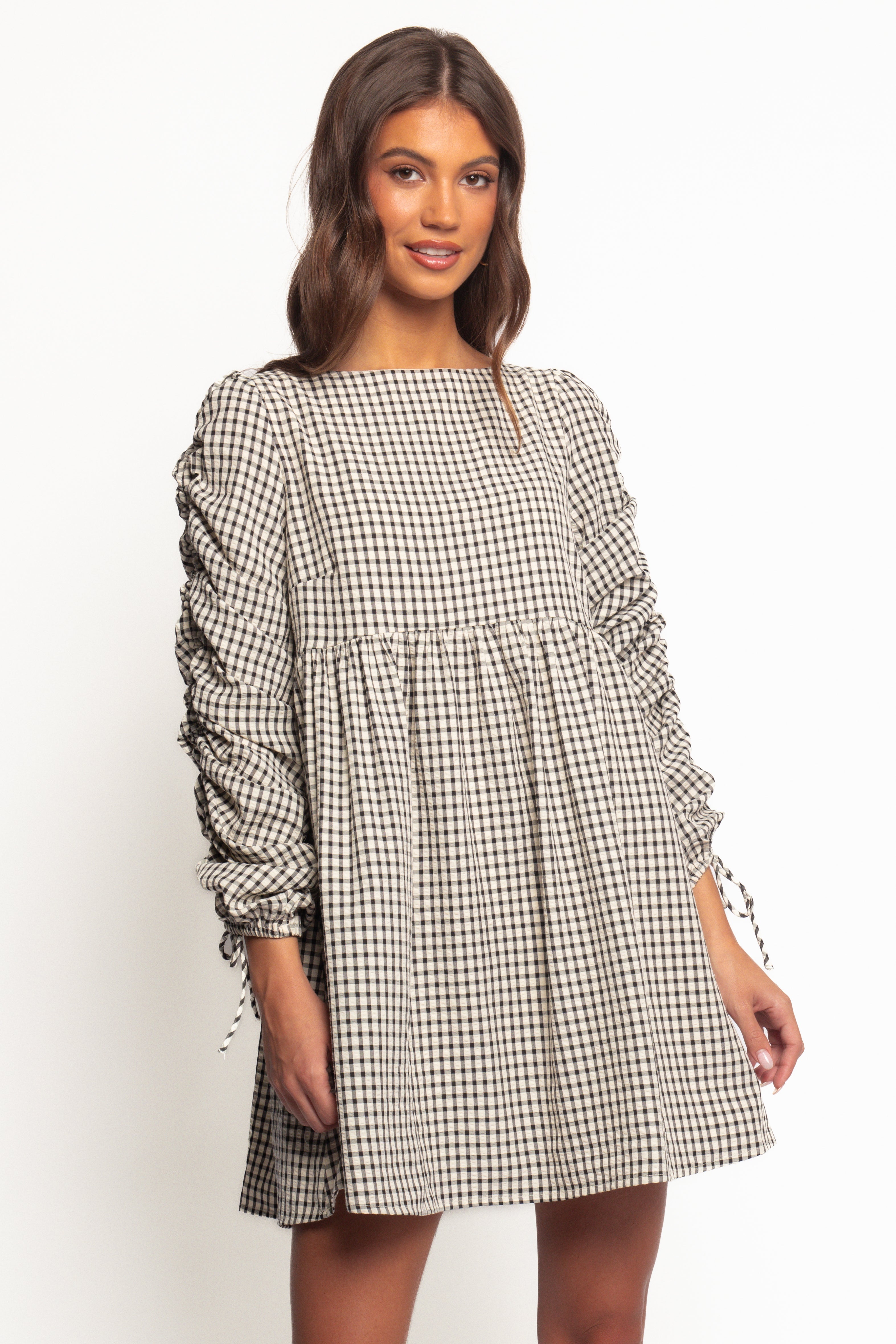 Micaela Long Sleeve Mini Dress - Black Gingham