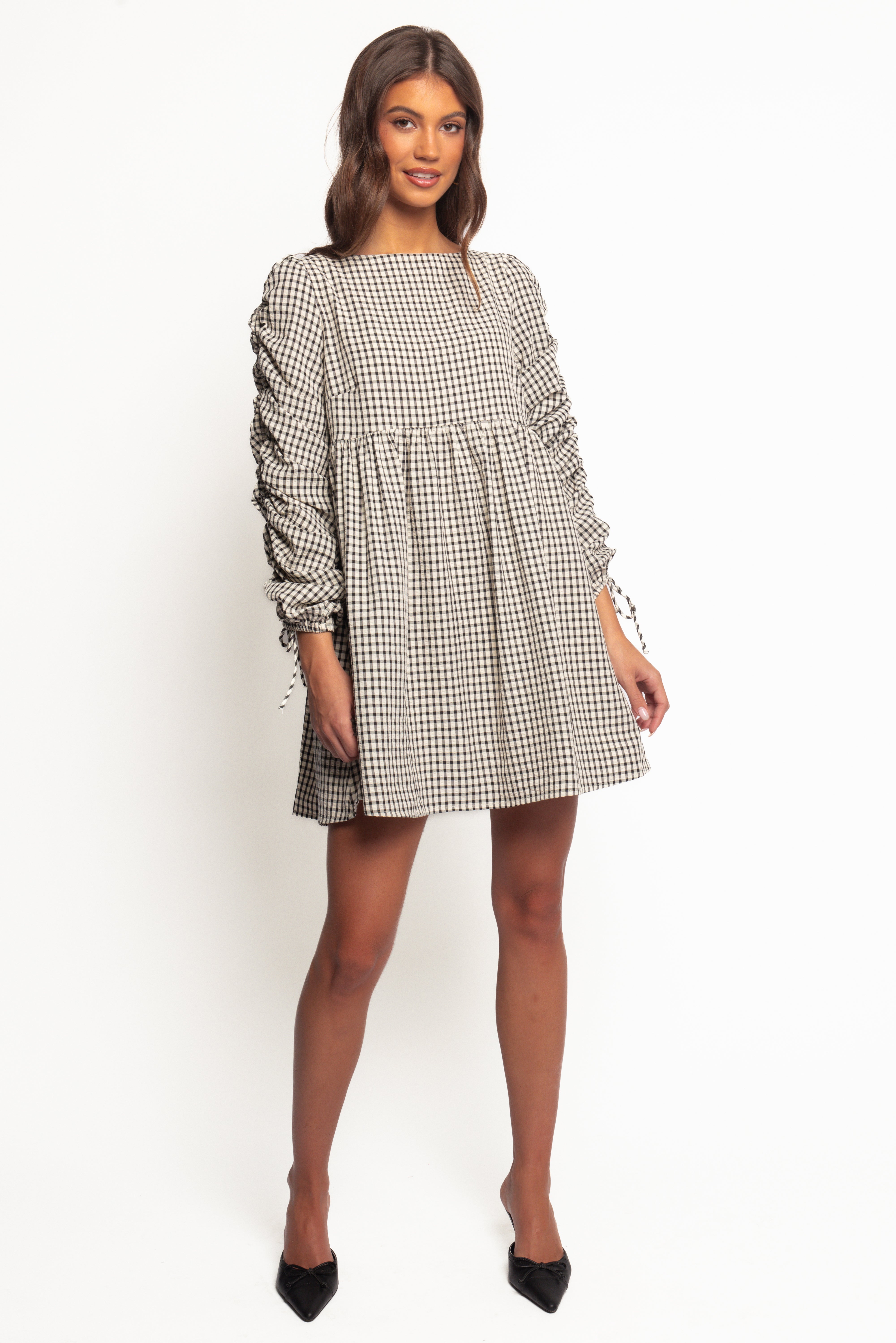 Micaela Long Sleeve Mini Dress - Black Gingham