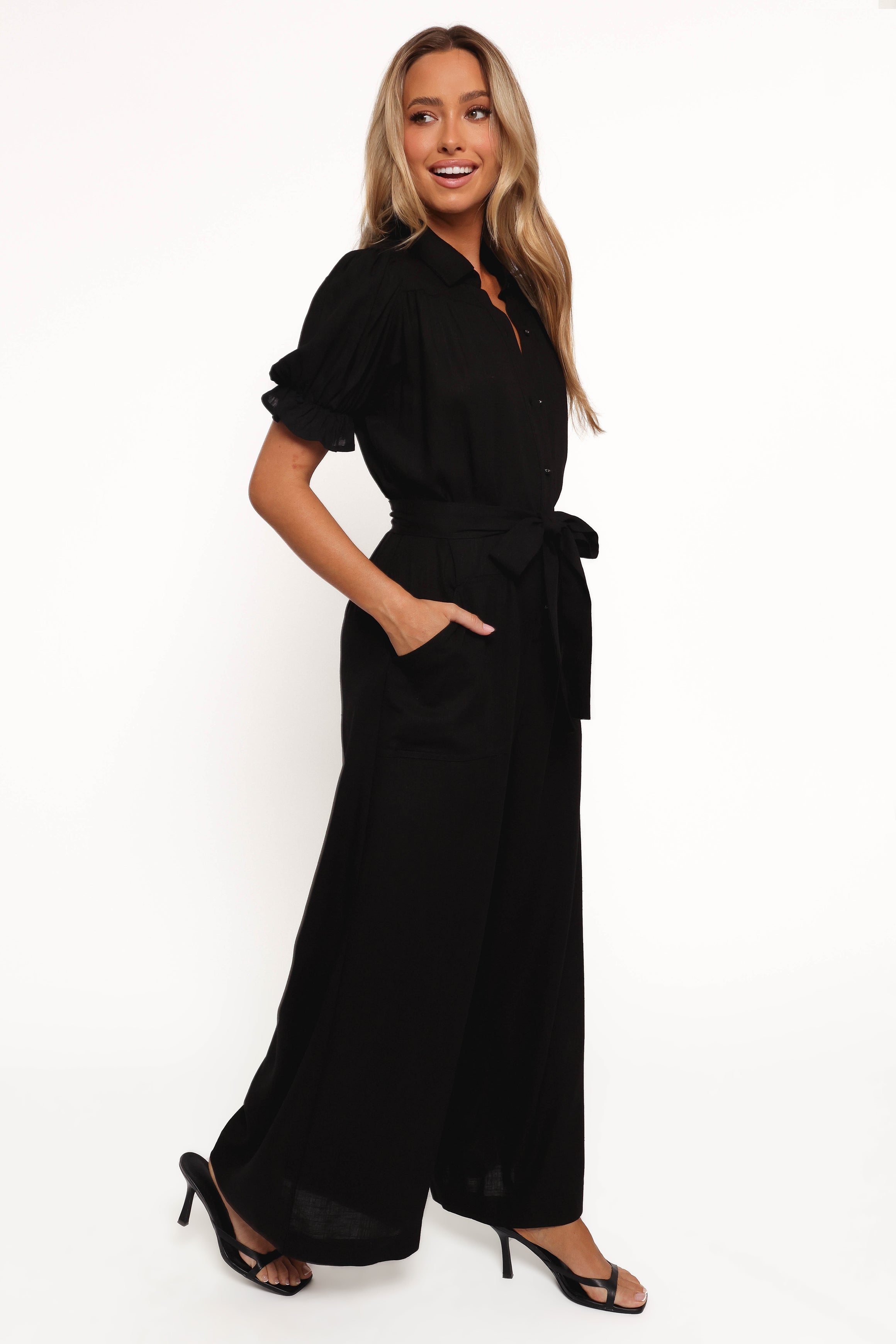 Minnie Waist Tie Jumpsuit - Black