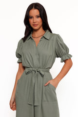 Minnie Waist Tie Jumpsuit - Olive