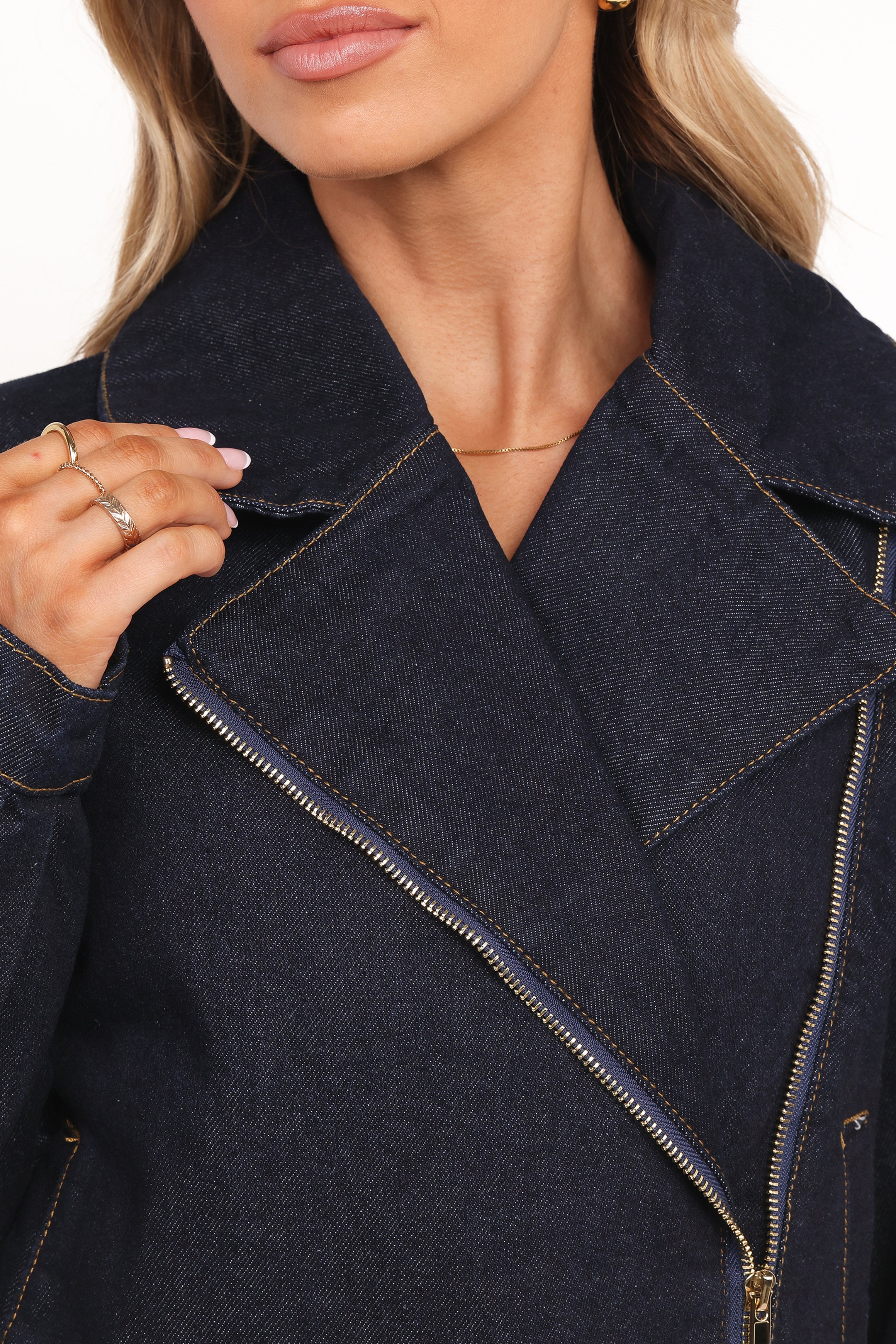 Mira Denim Moto Jacket - Dark Indigo