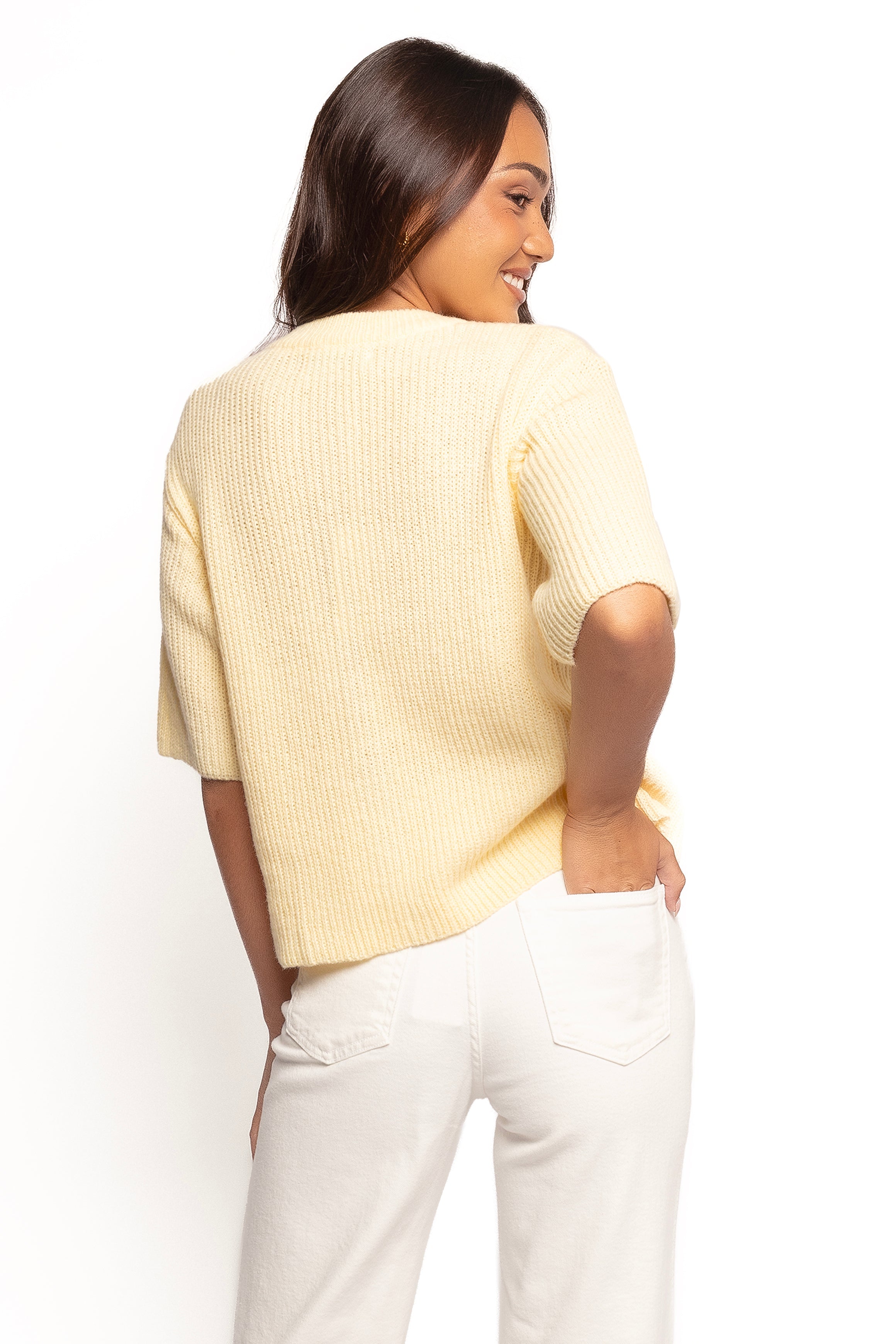 Miriam Short Sleeve Knit Top - Yellow