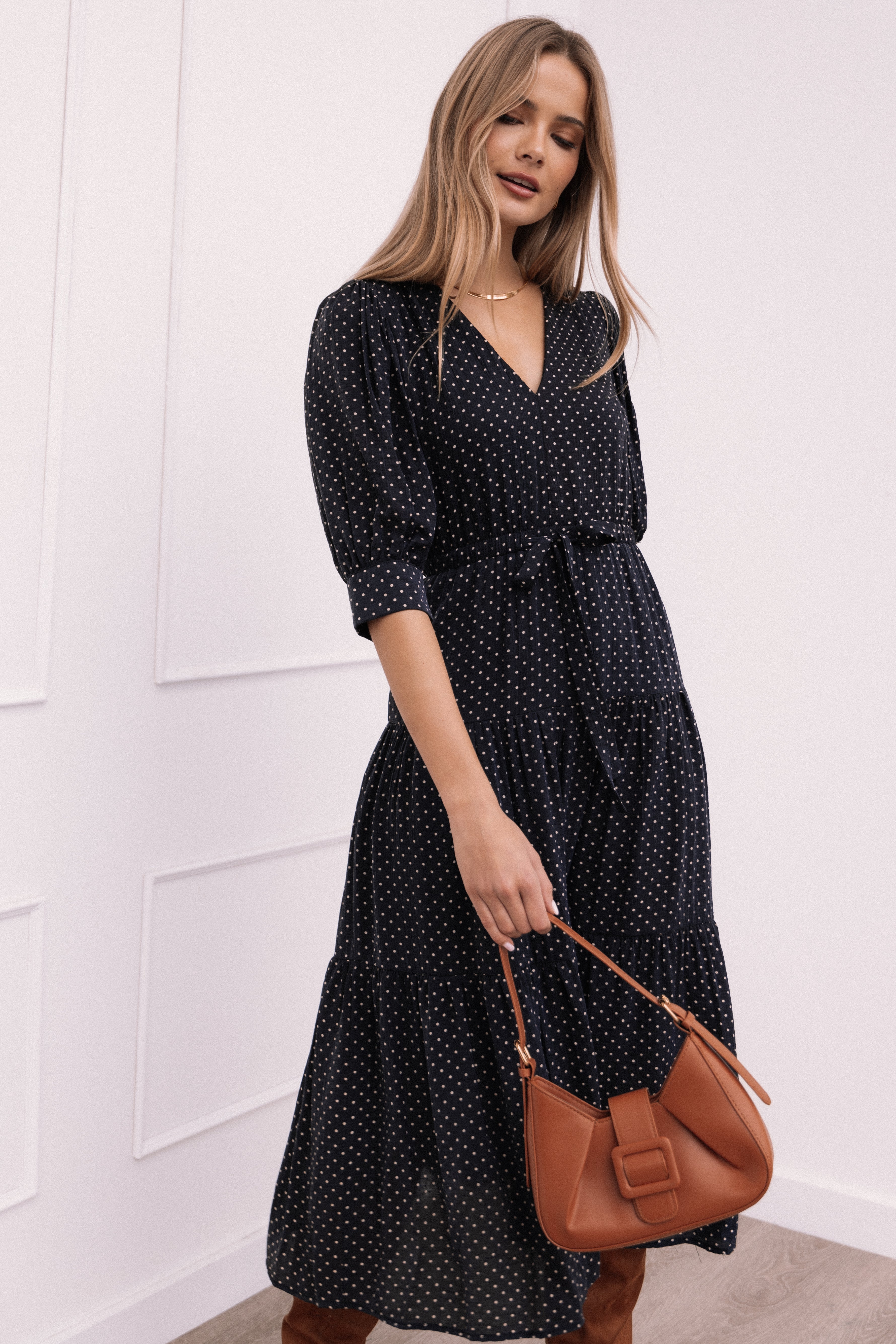 Moscow Midi Dress - Black Polka Dot