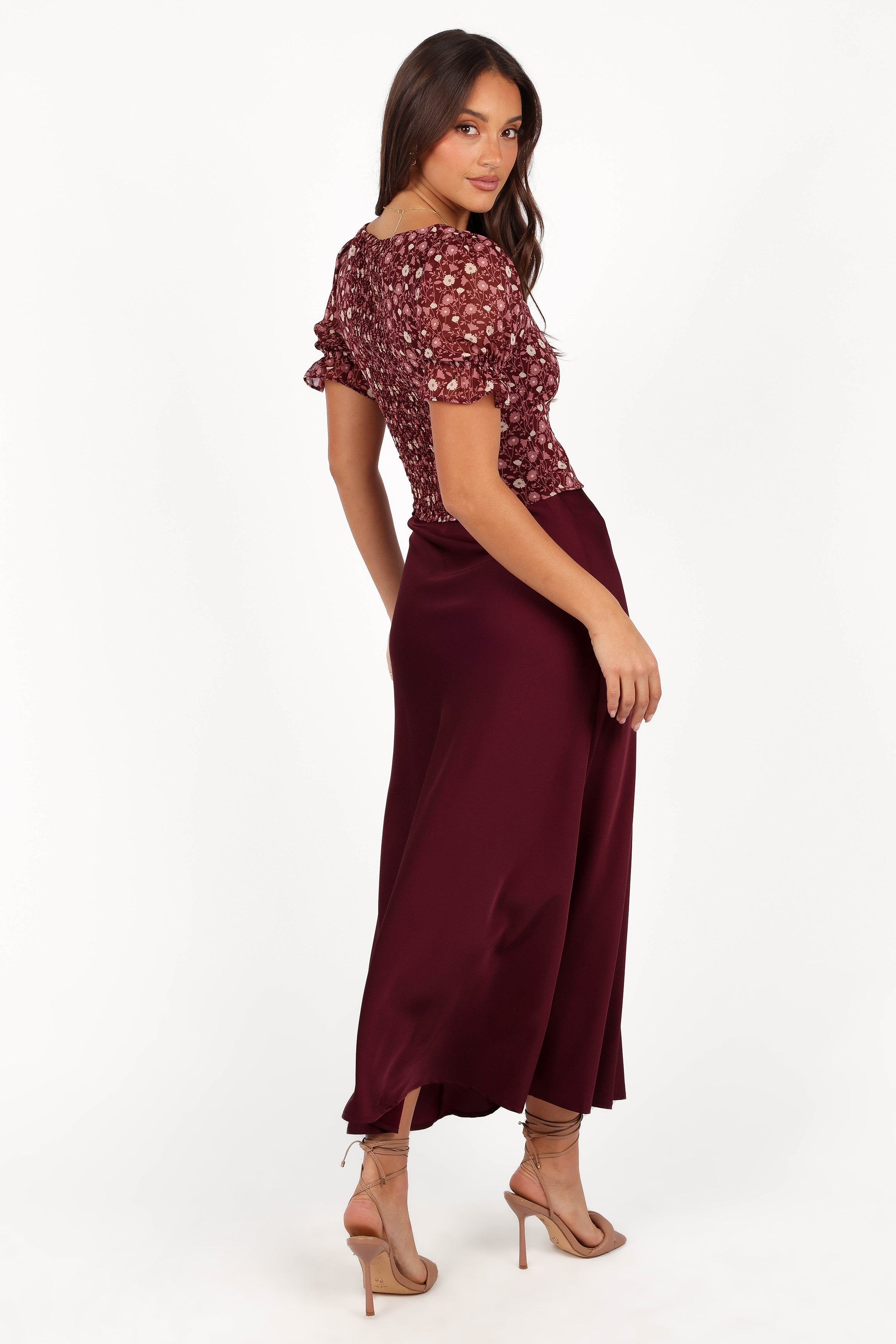 Nellie Satin Midi Skirt - Burgundy