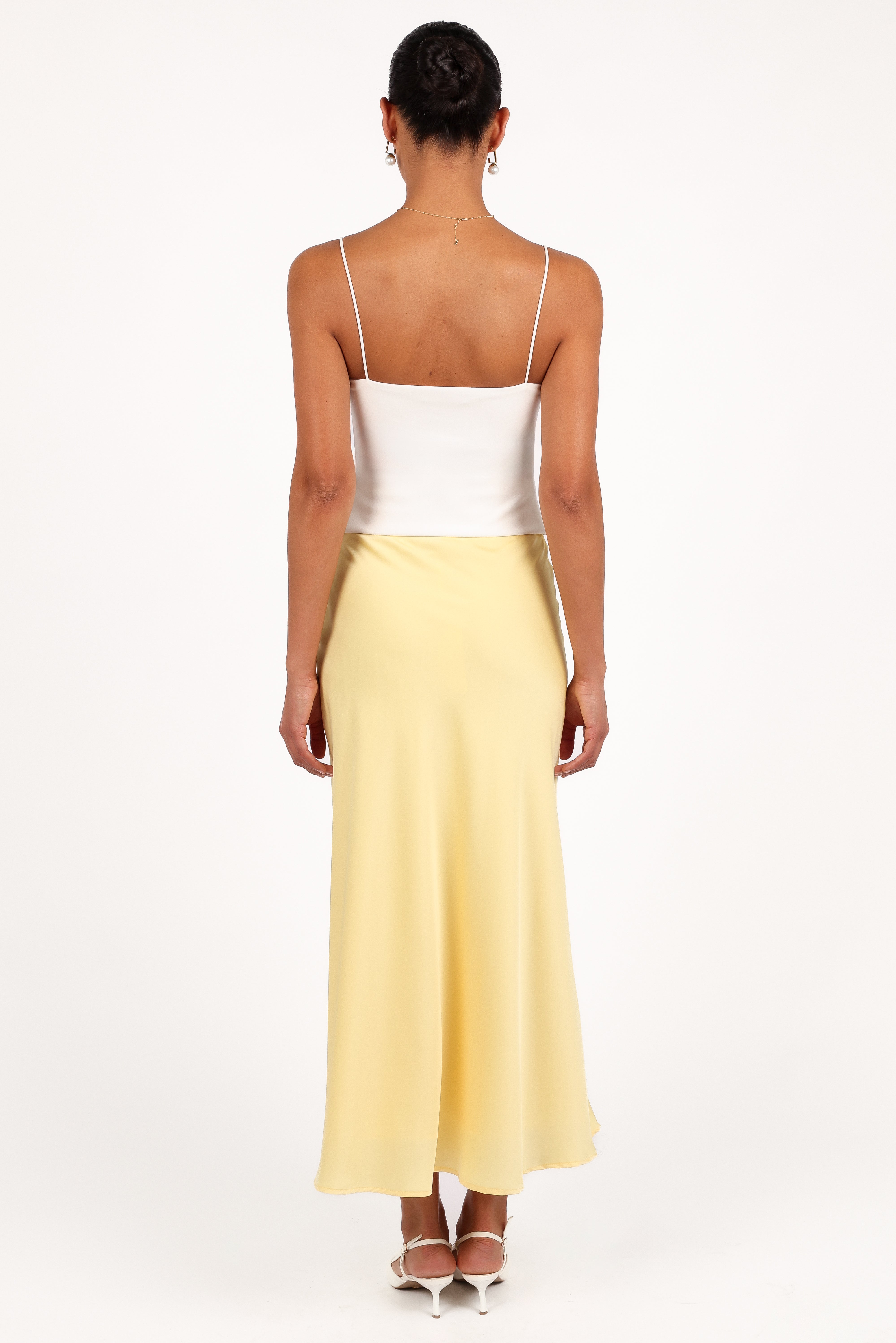 BOTTOMS @Nellie Satin Midi Skirt - Honeysuckle Yellow
