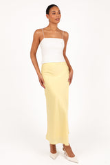 BOTTOMS @Nellie Satin Midi Skirt - Honeysuckle Yellow