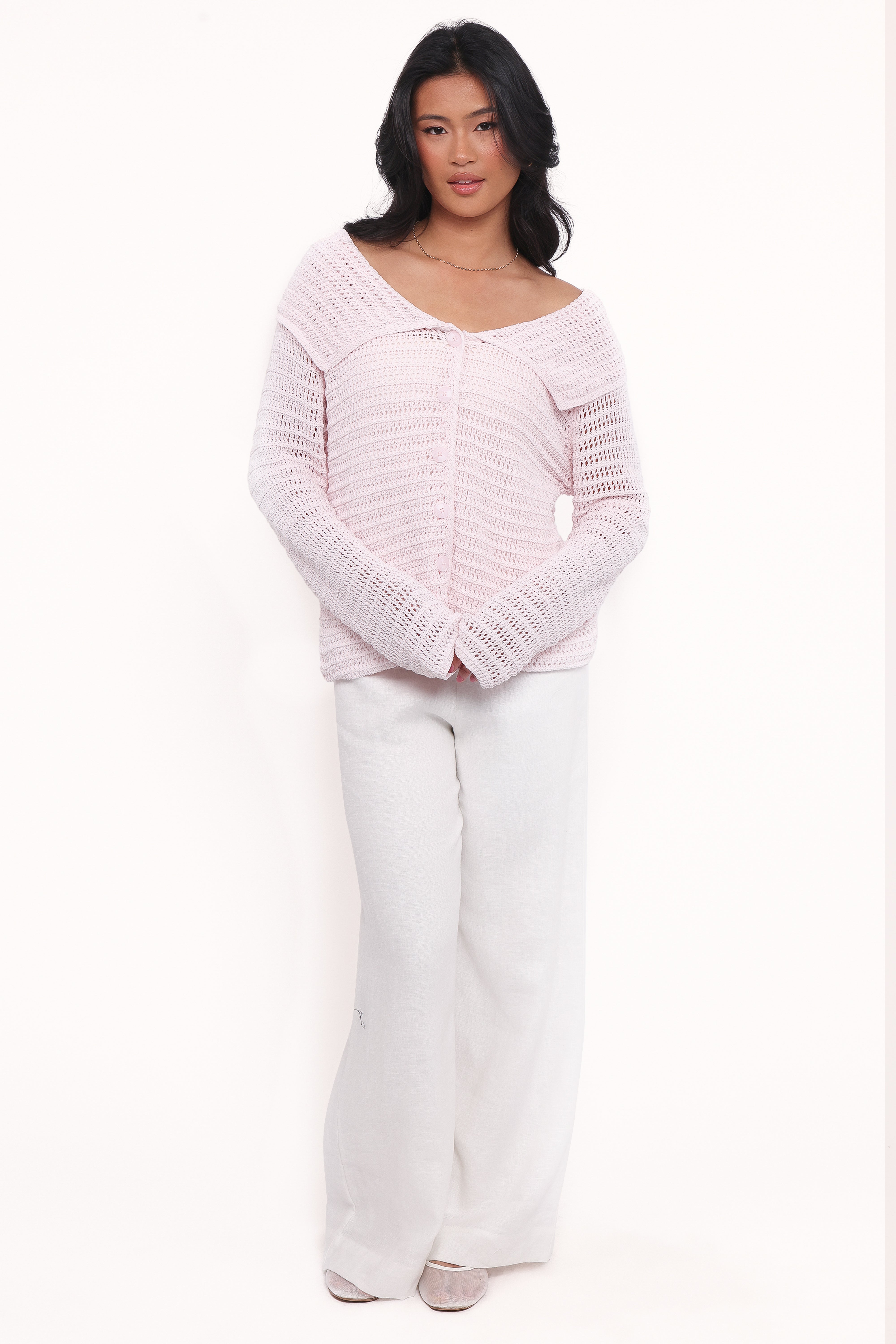 Lyra Large Collar Cardigan - Pale Pink