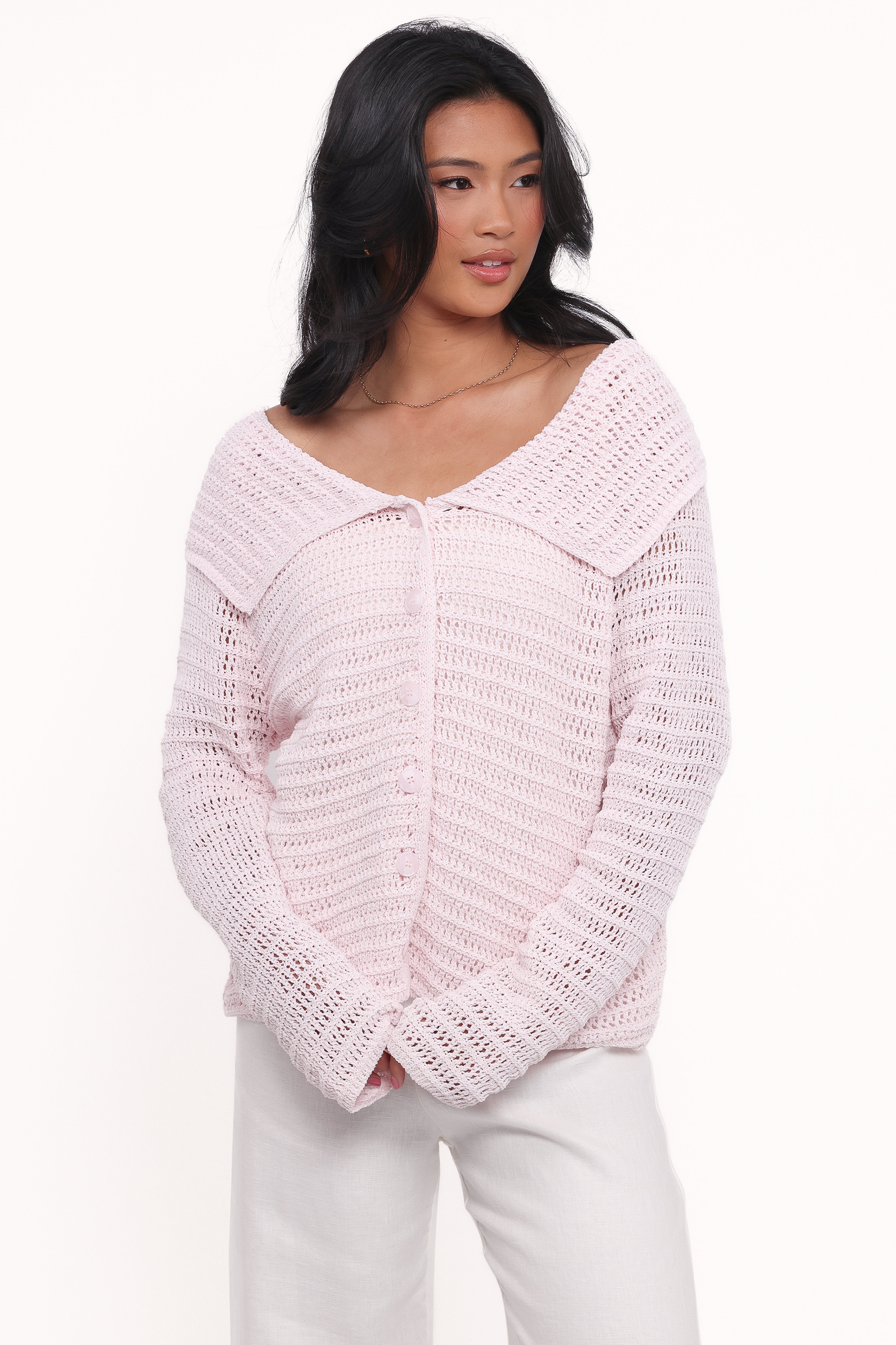 Lyra Large Collar Cardigan - Pale Pink