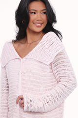 Lyra Large Collar Cardigan - Pale Pink