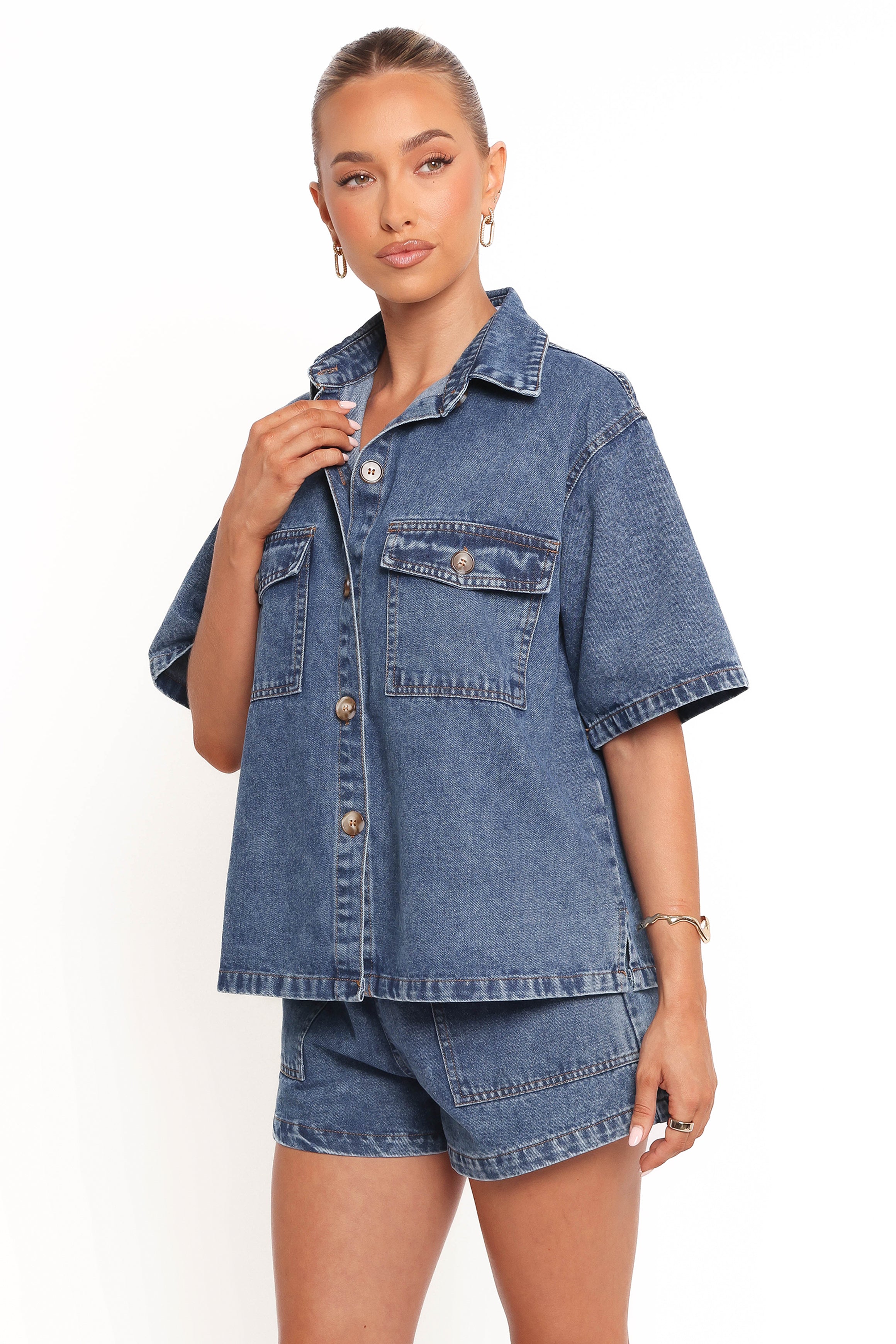 Noor Denim Short Set - Dark Blue