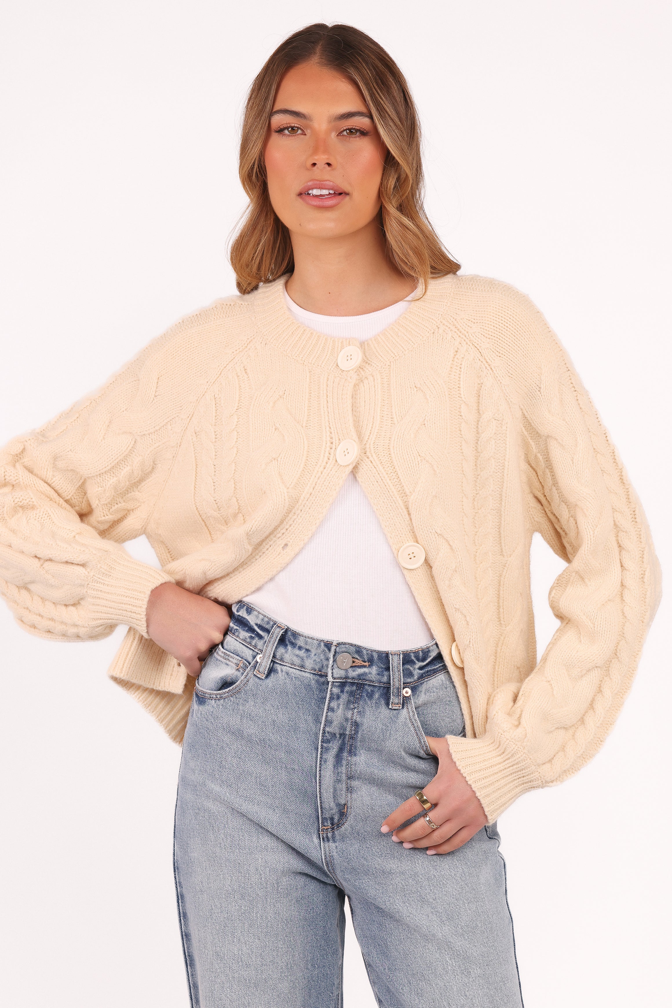 Nika Cable Knit Cardigan - Taupe