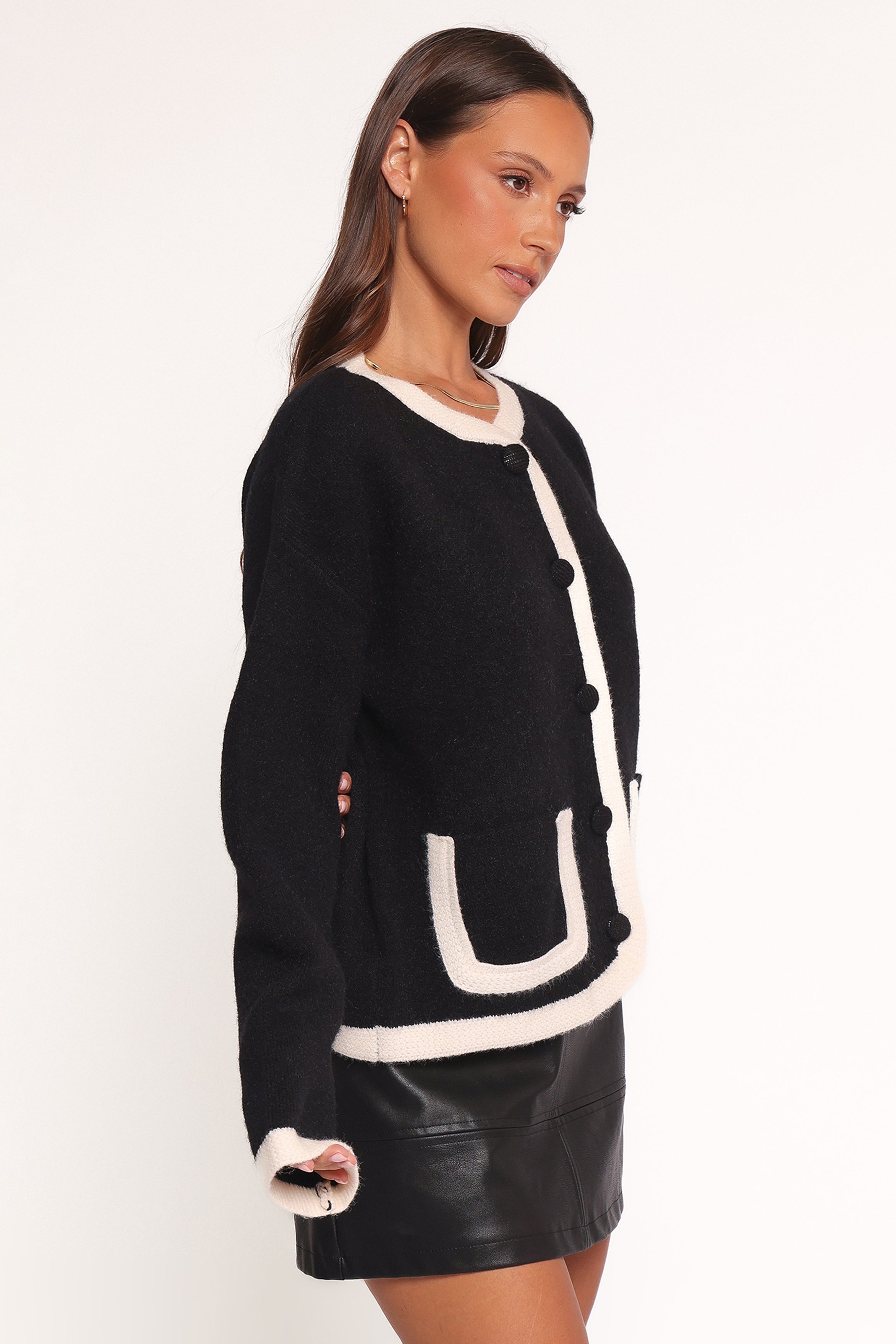 Orabelle Contrast Hem Cardigan - Black