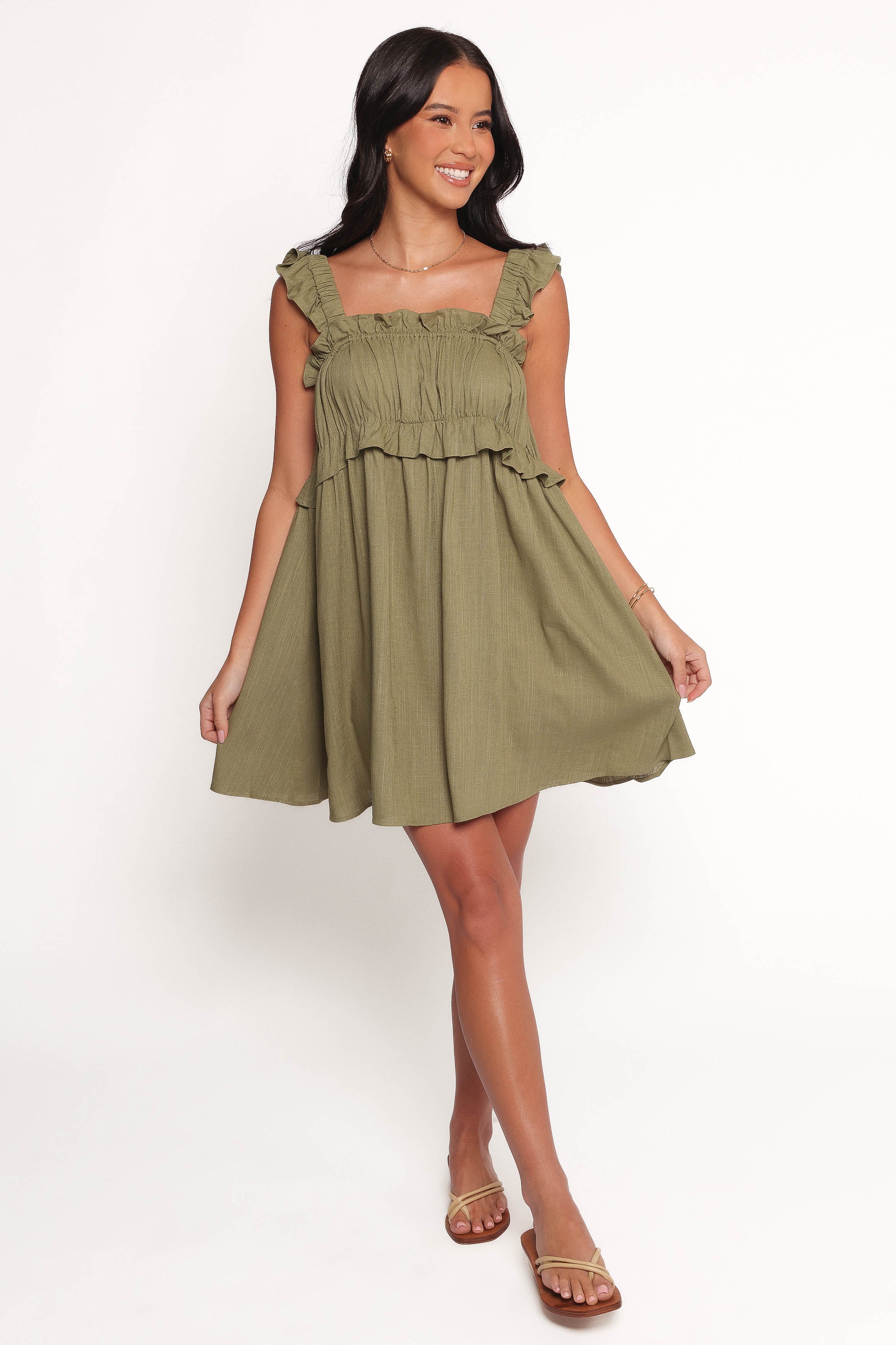 Orion Frill Strap Mini Dress - Olive