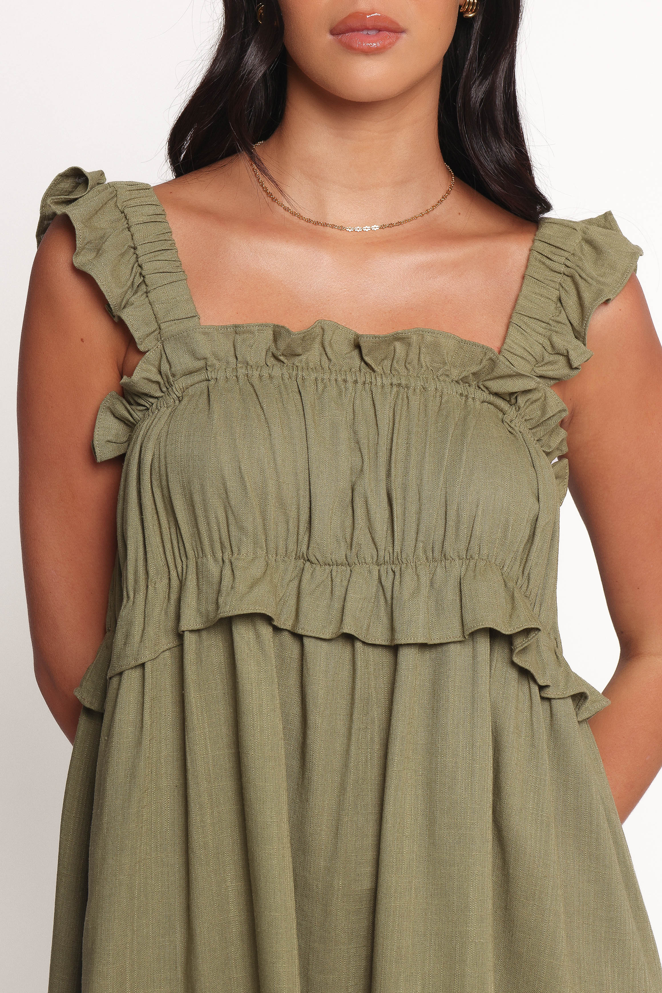 Orion Frill Strap Mini Dress - Olive