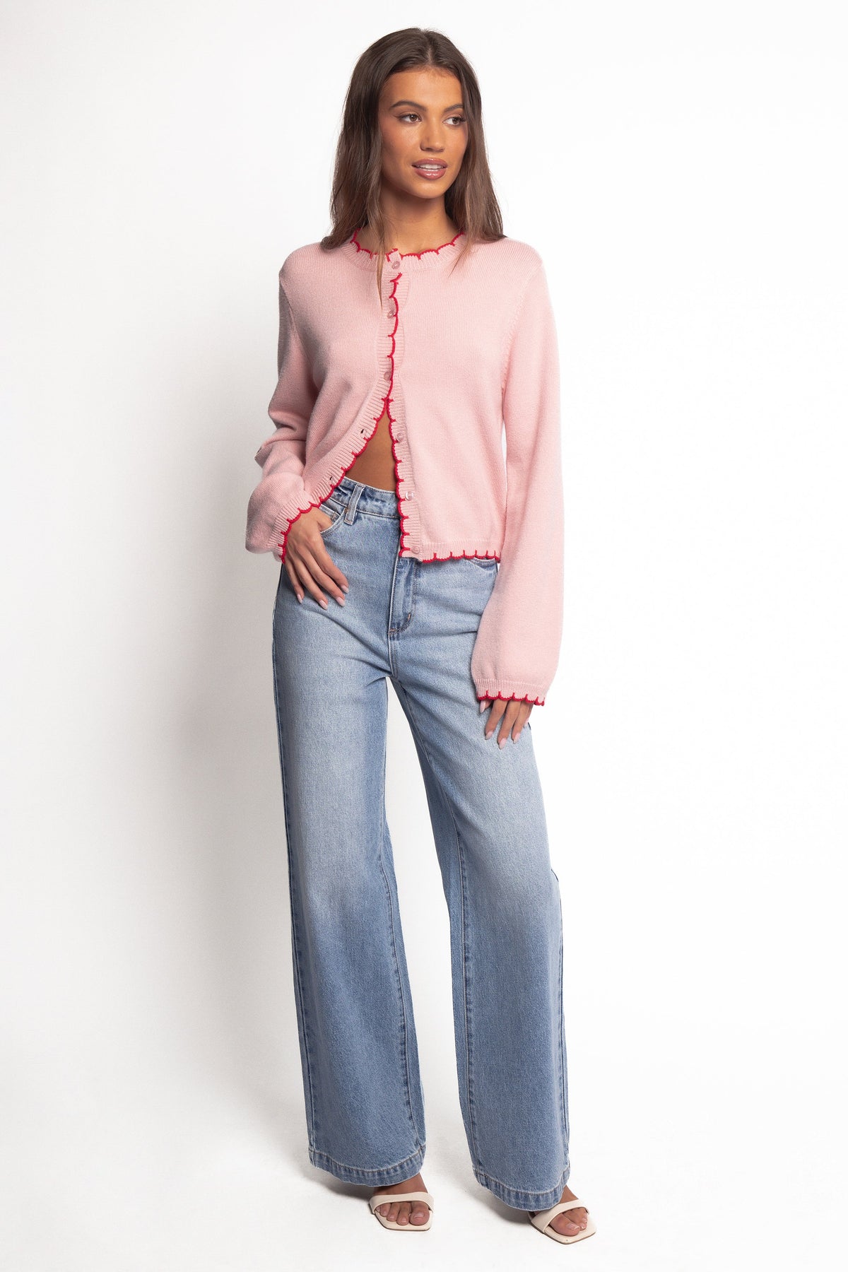 Payton Scallop Cardigan - Pink Red