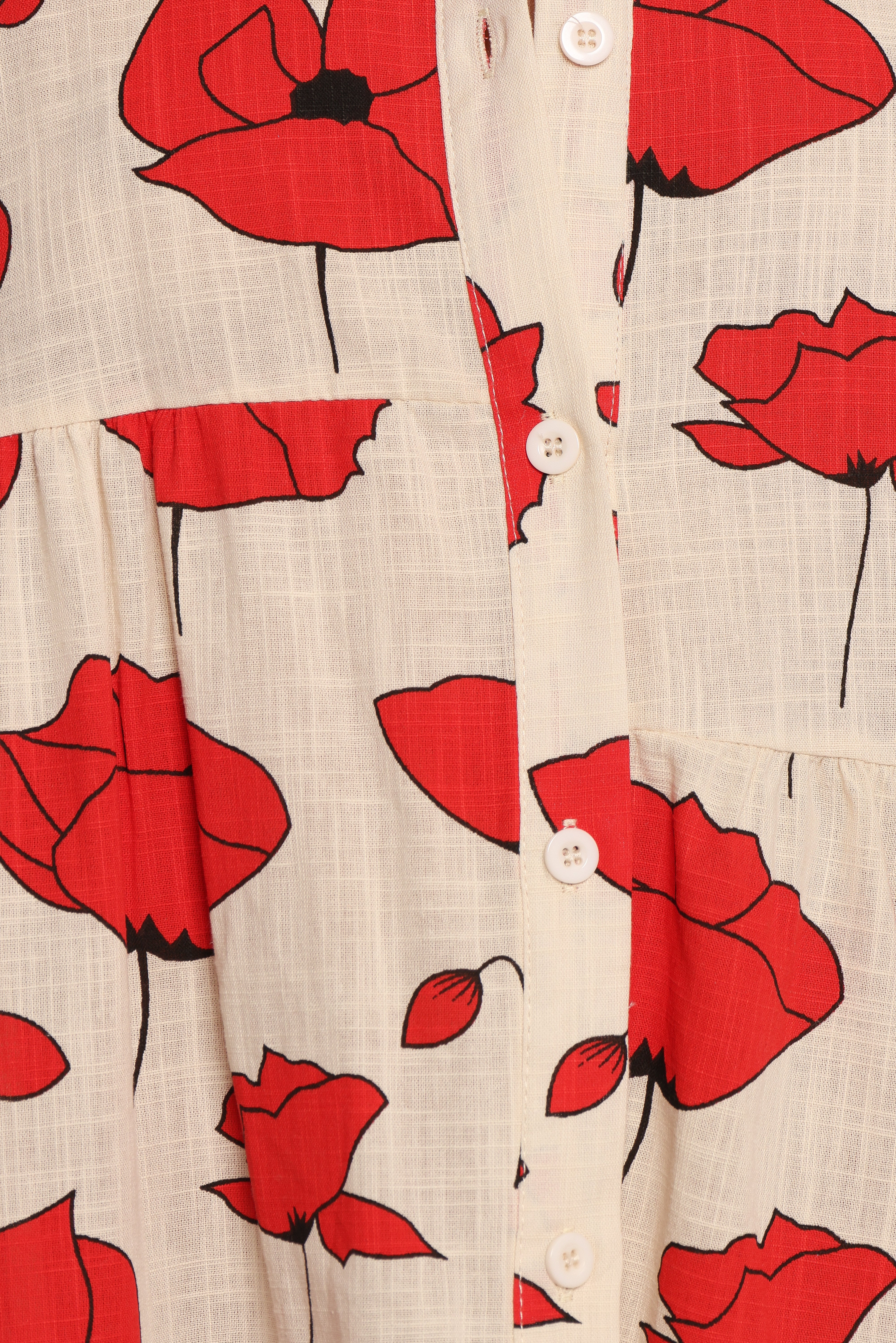 Peachy Mini Linen Dress - Red Poppy Print