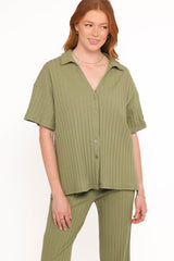 Phillipa Wide Ribbed Shirt Set - Olive