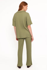 Phillipa Wide Ribbed Shirt Set - Olive