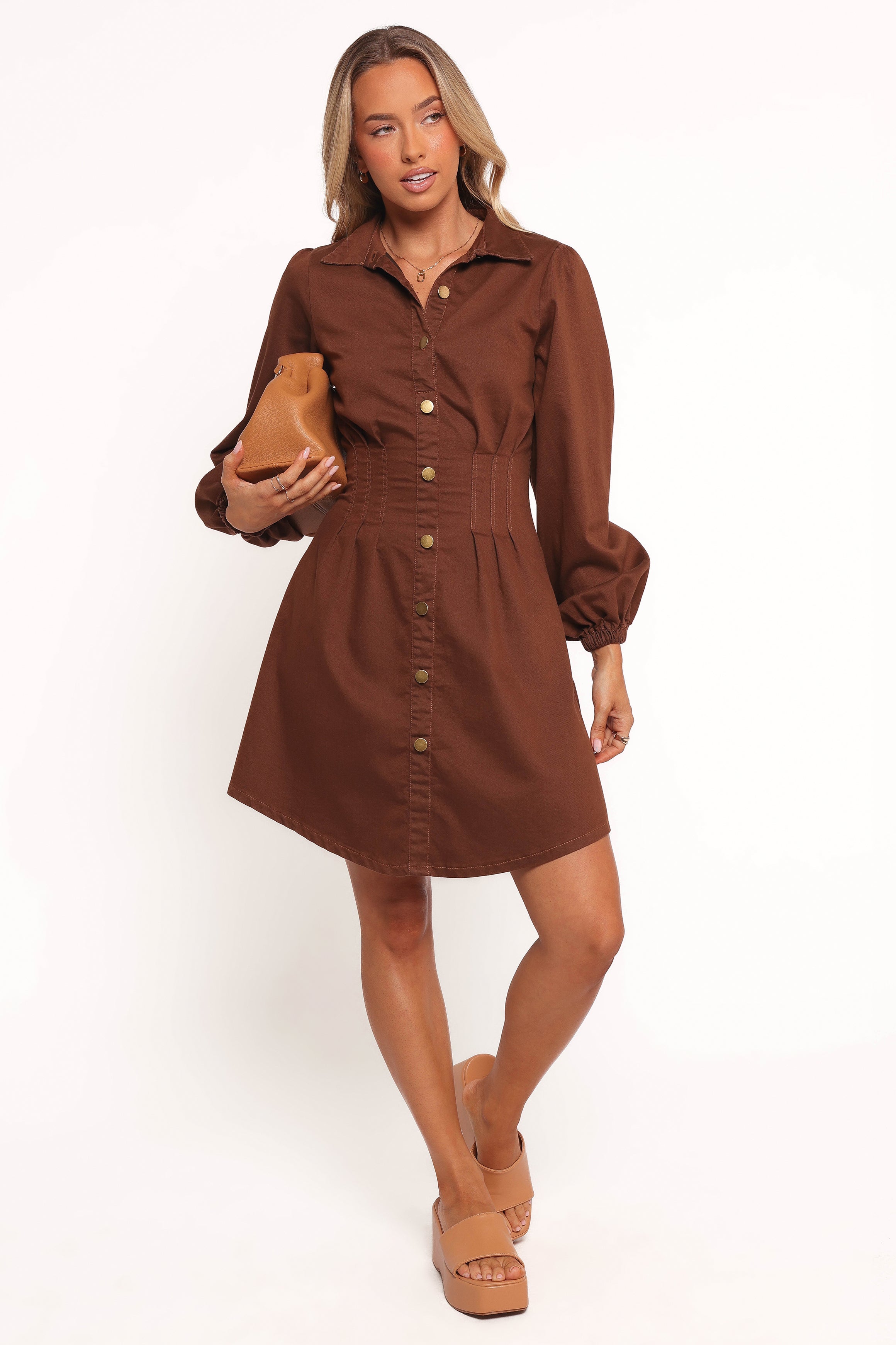 Phoenix Long Sleeve Mini Dress - Brown Denim
