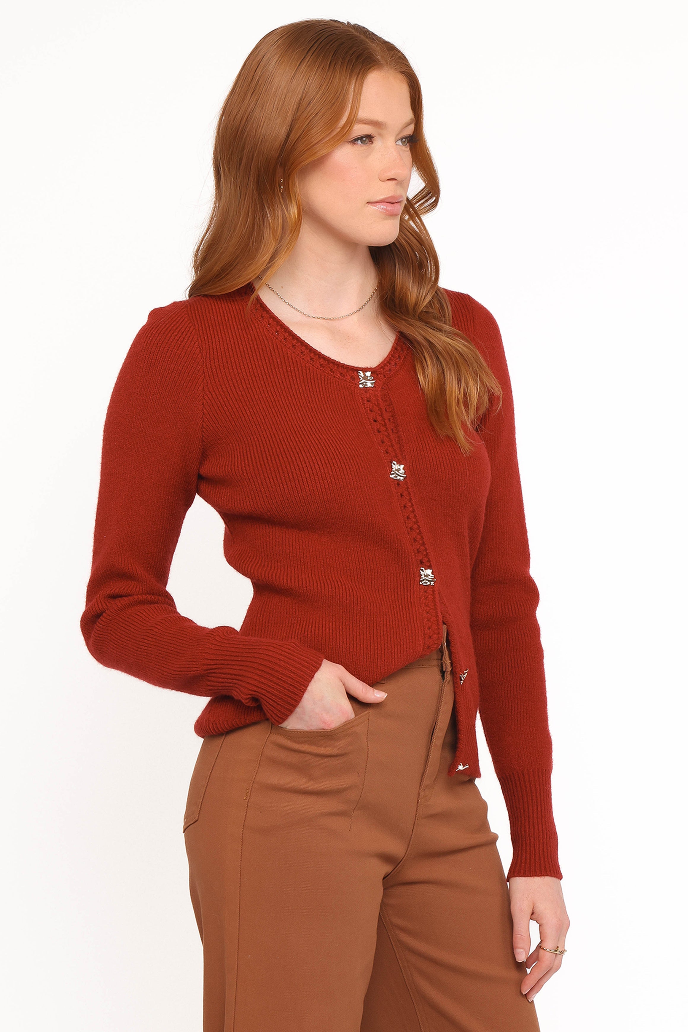 Quay Button Front Cardigan - Red