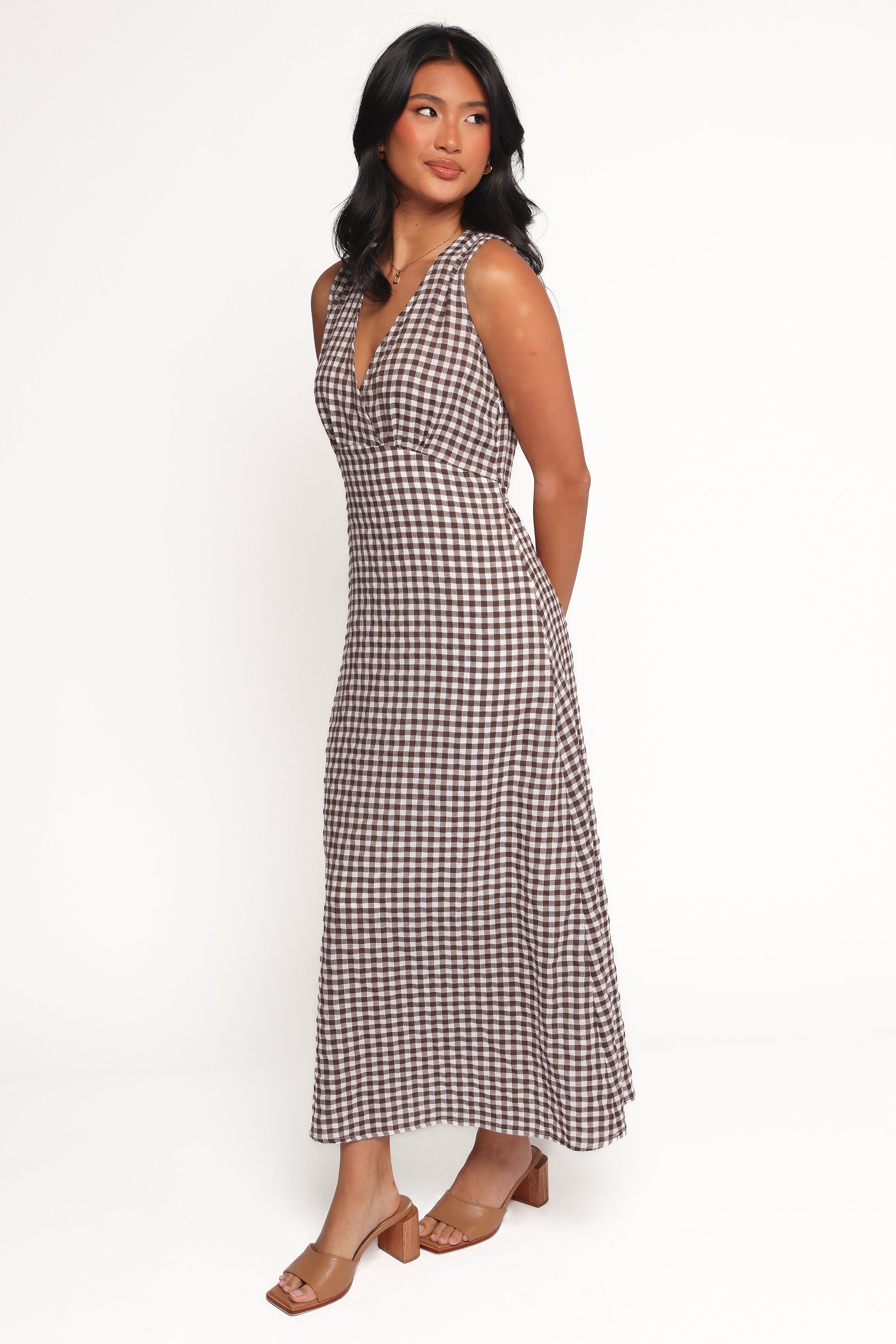 Queenie Midi Dress - Brown Gingham