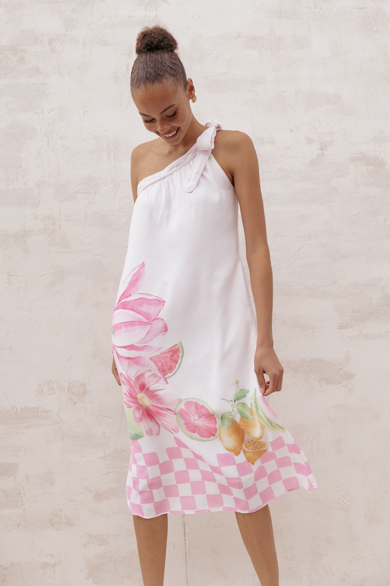 Reagan One Shoulder Midi Dress - Pink