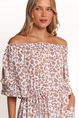 Rhody Off Shoulder Maxi Dress - White Leopard