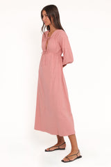Riven Long Sleeve Maxi Dress - Pink