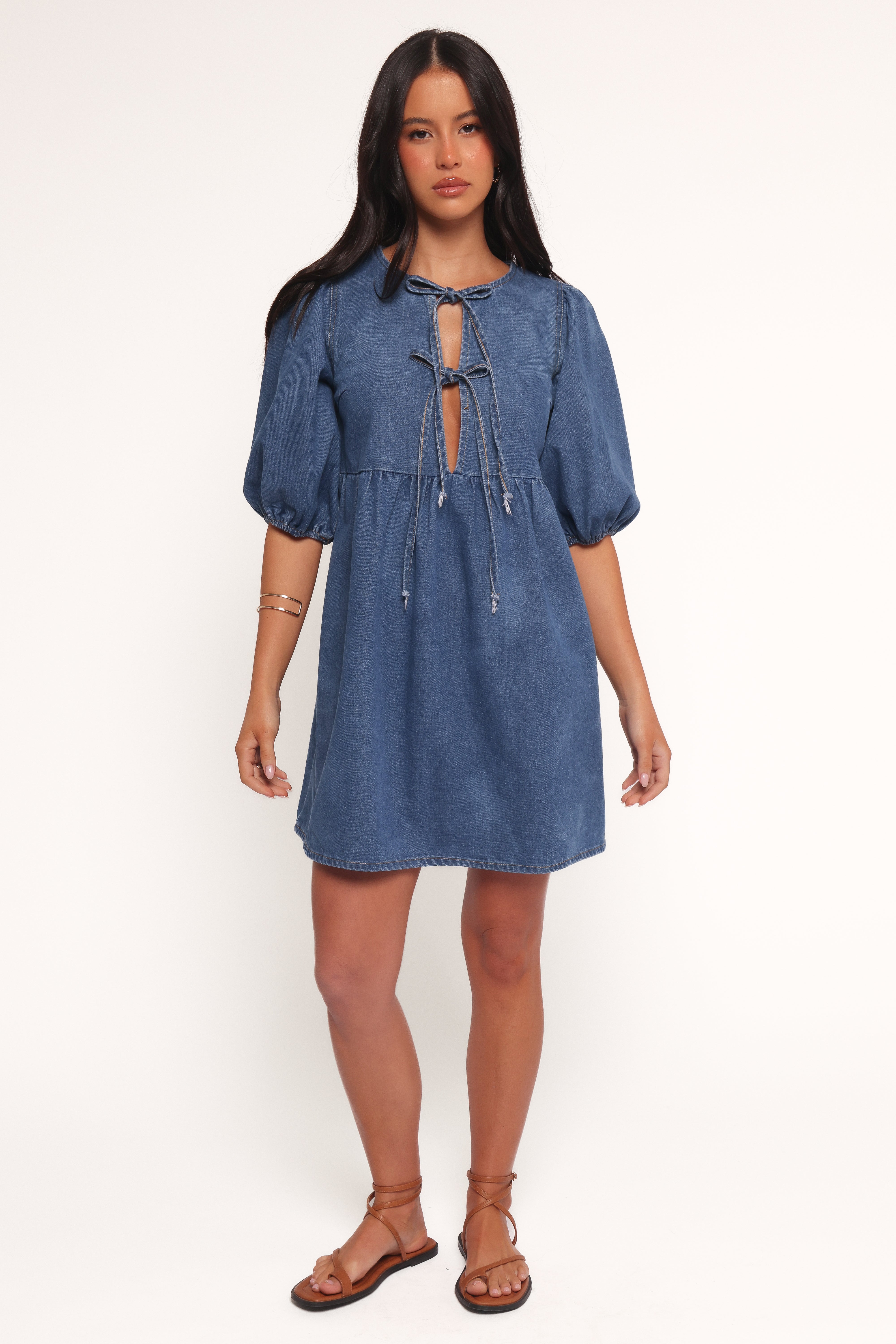 Romana Tie Front Mini Dress - Dark Denim