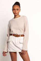 Ruva Long Sleeve Tee - Beige White Stripe