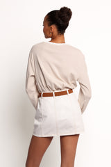 Ruva Long Sleeve Tee - Beige White Stripe