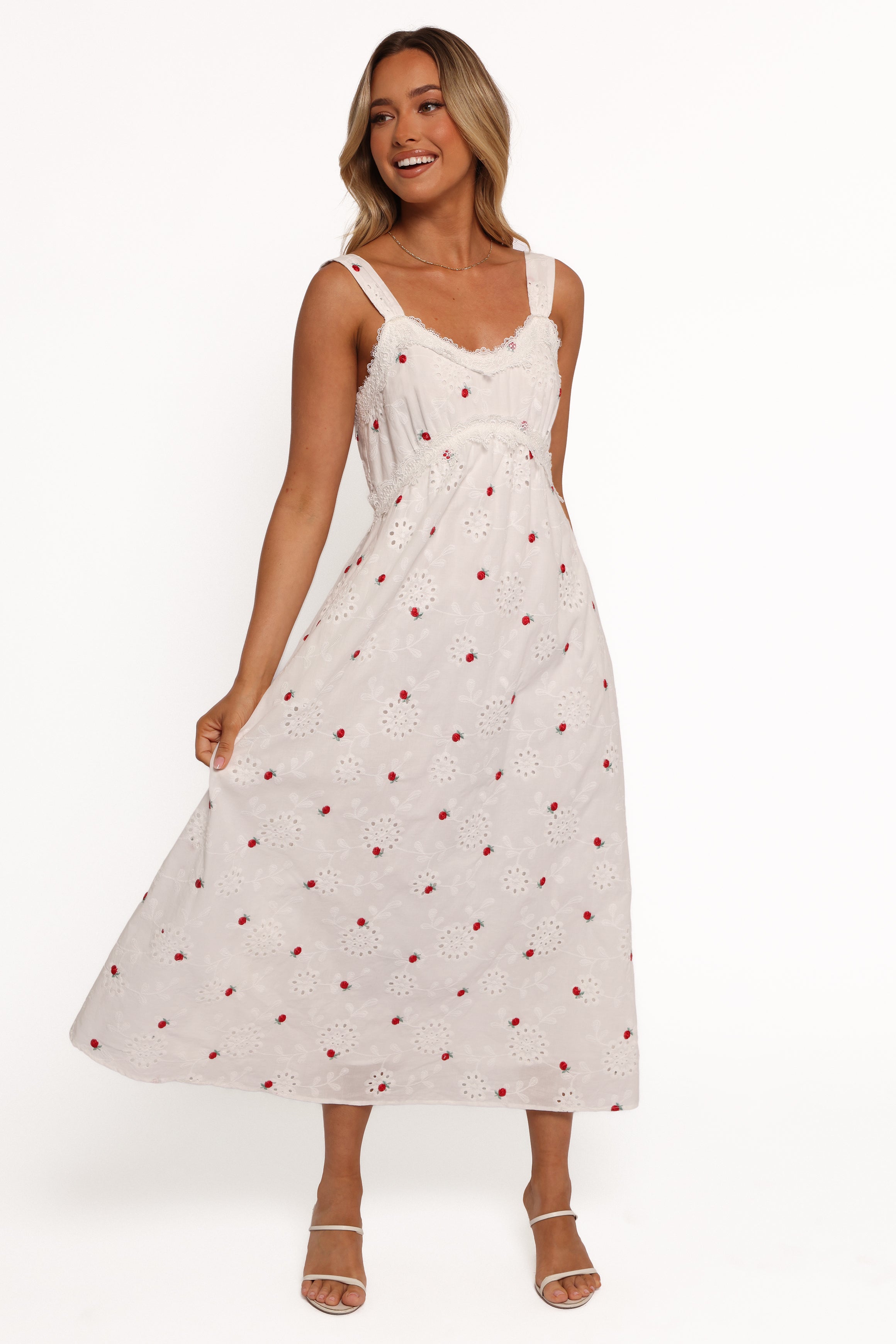 Salli Midi Dress - White/Red