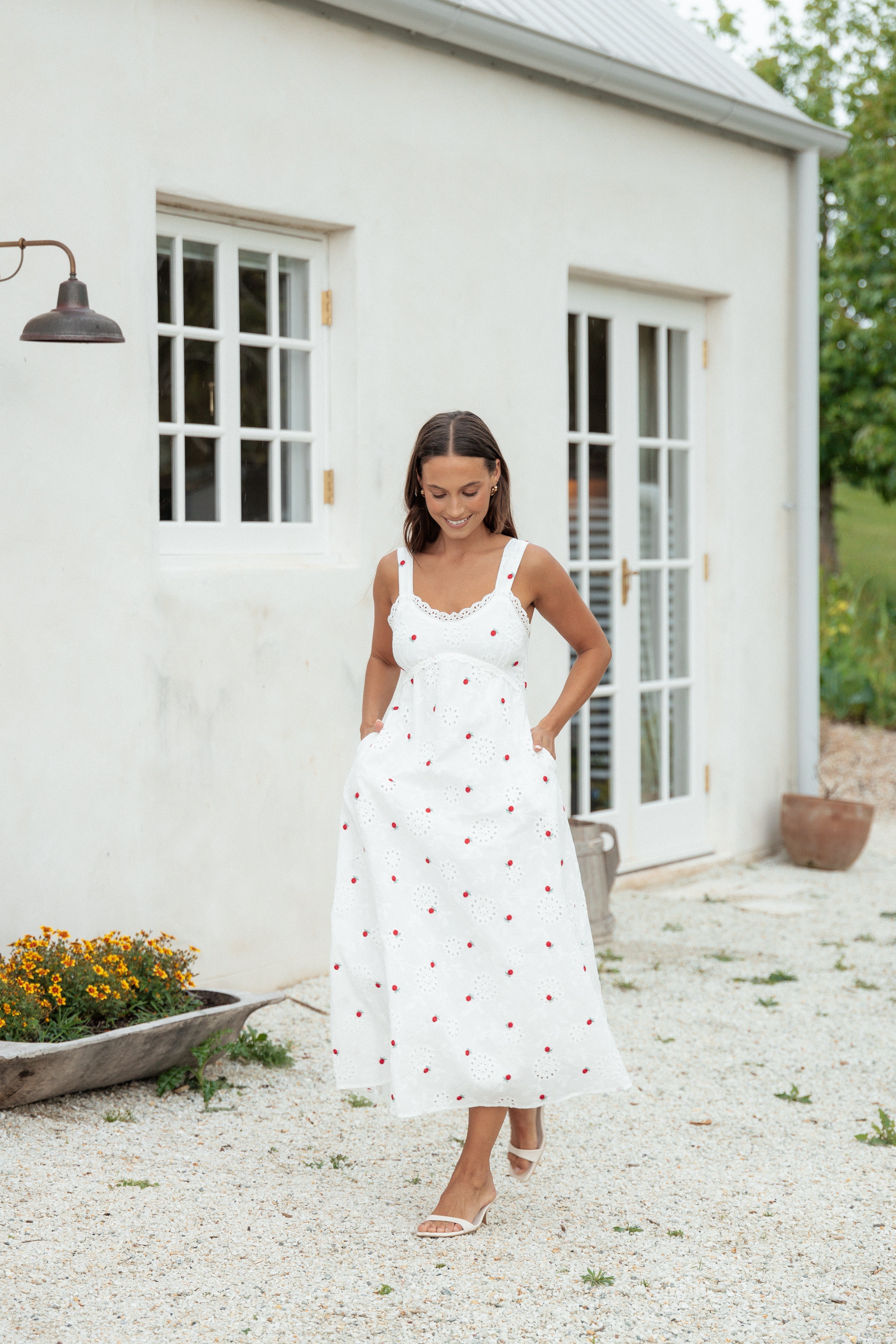 Salli Midi Dress - White/Red