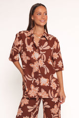 Samira Short Sleeve Shirt - Orange Floral
