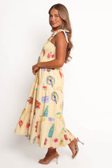 Sarelle Midi Dress - Yellow Pasta Print