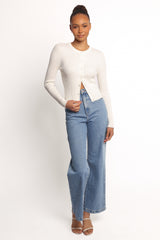 Searie Ribbed Cardigan Top - Cream