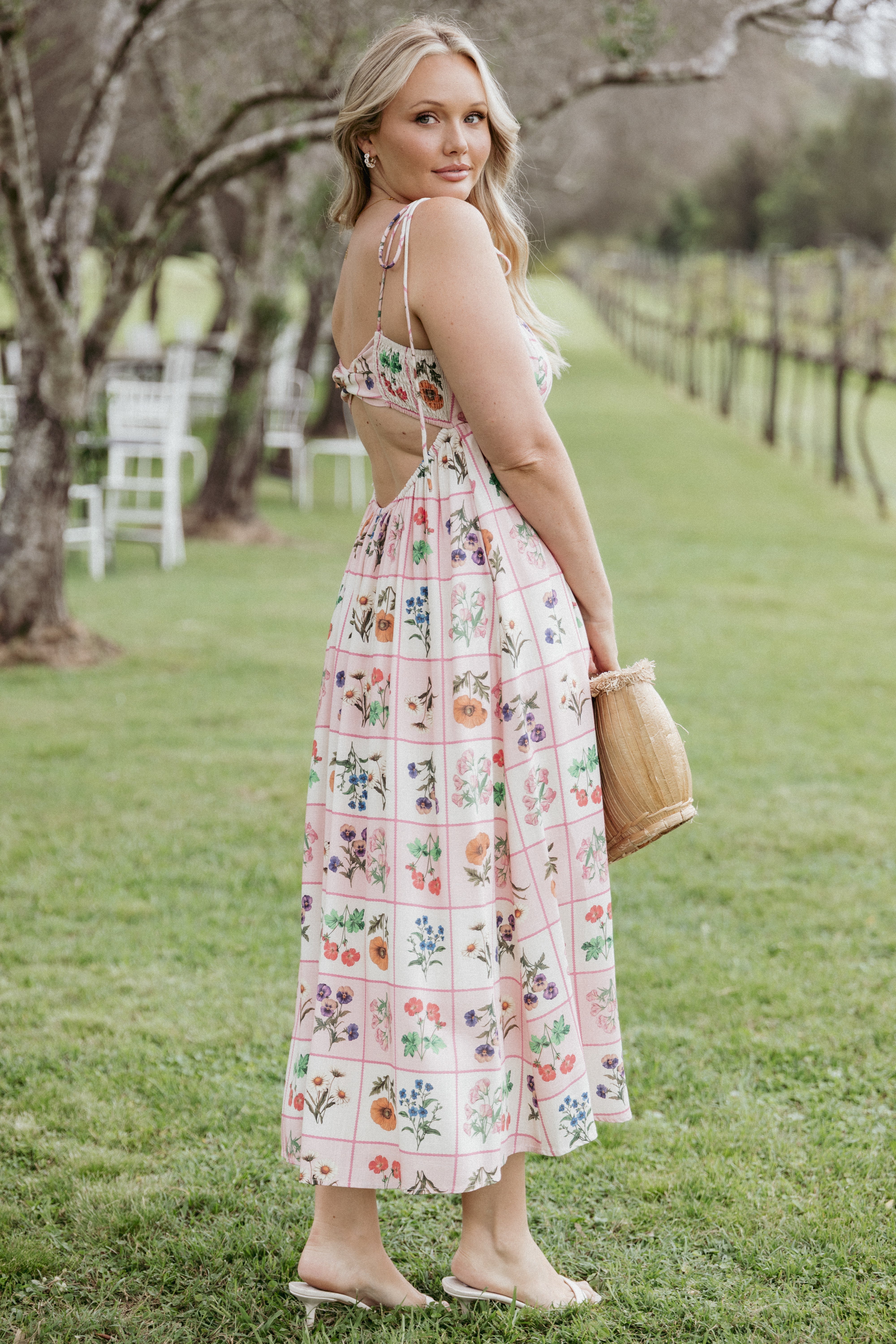Simona Maxi Dress - Pink Floral Tile