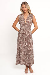 Solange Maxi Dress - Chocolate Brown Print