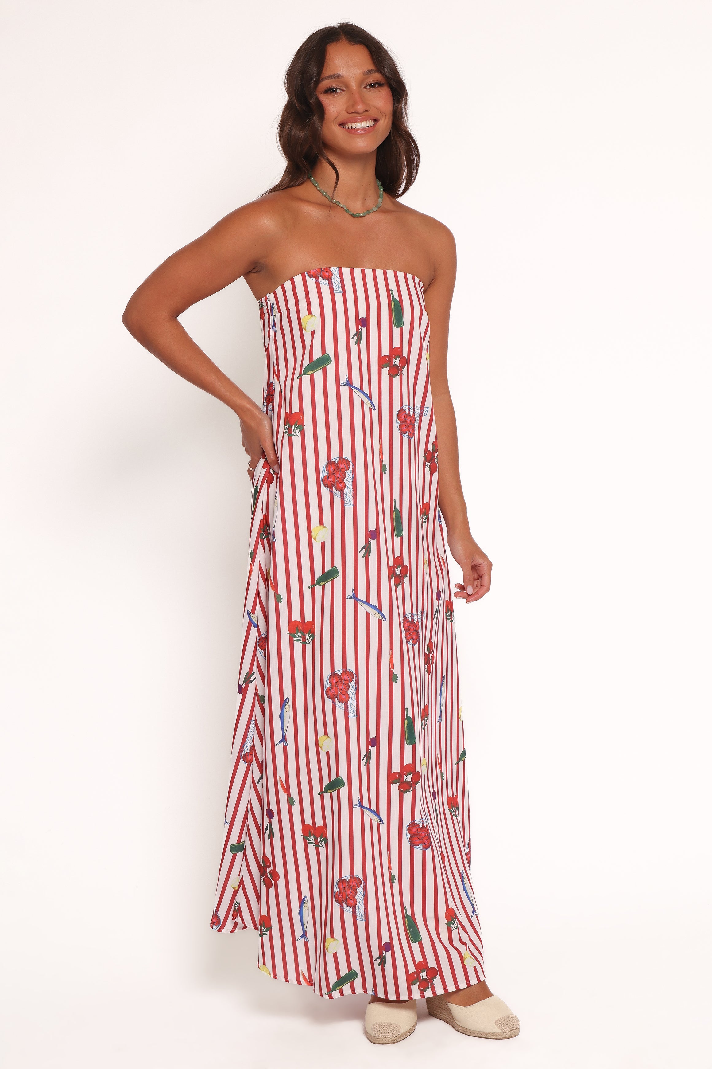 Soph Strapless Maxi Dress - Red Picnic Stripe