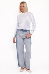Stacie Ribbed Knit Top - Light Blue Stripe