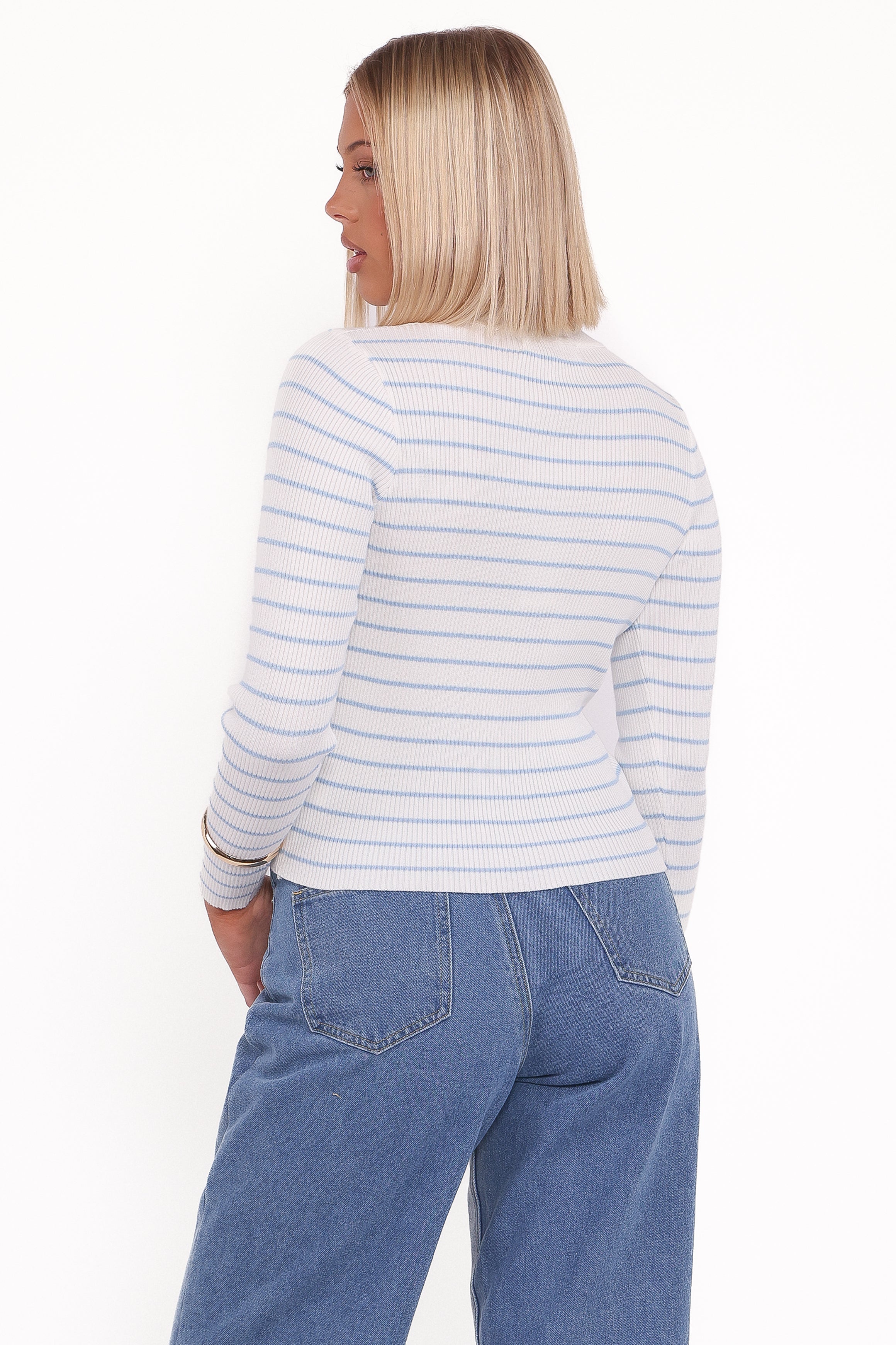 Stacie Ribbed Knit Top - Light Blue Stripe